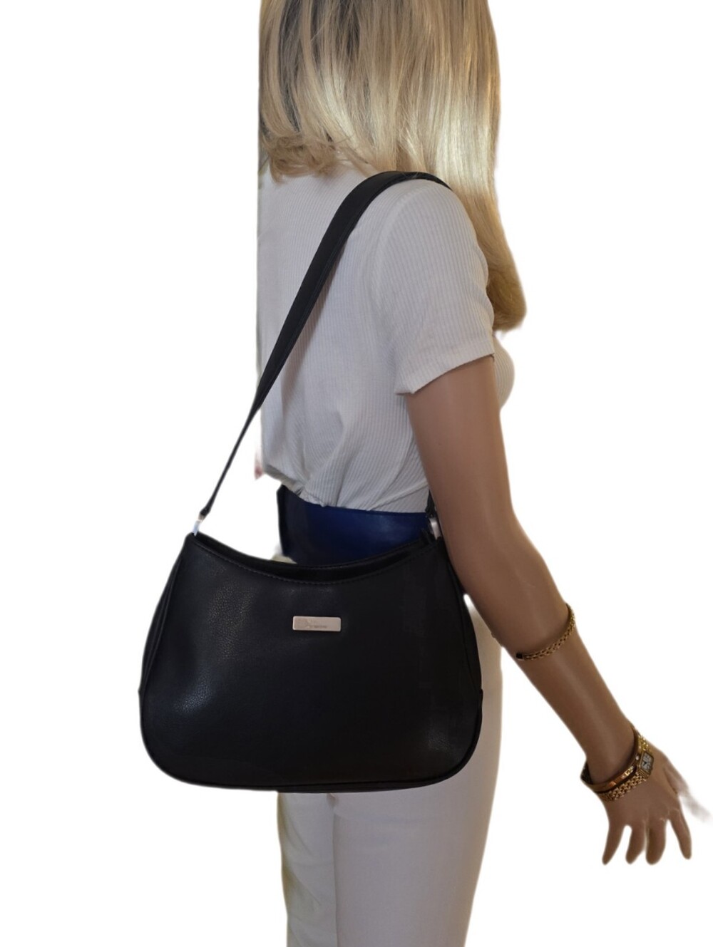 Vintage Y2K Black Minimalist Leather Shoulder Bag Handbag Pristine Leather - Picture 15 of 15